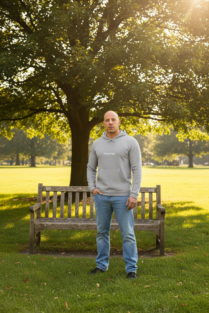 Male model wearing a Grey Heather Premium Paparazzi Adidas Hoodie - Paparazzi Original