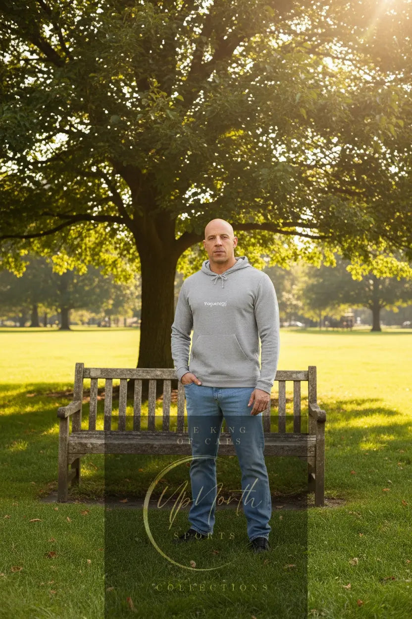 Male model wearing a Grey Heather Premium Paparazzi Adidas Hoodie - Paparazzi Original