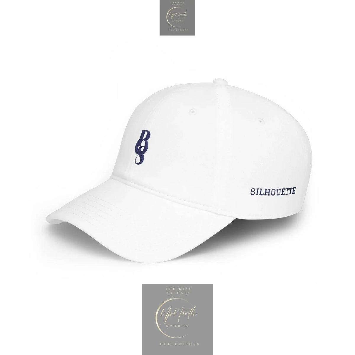 White POS Paparazzi Navy Baseball Cap embroidery on front left side & back showing from left side - Paparazzi Original