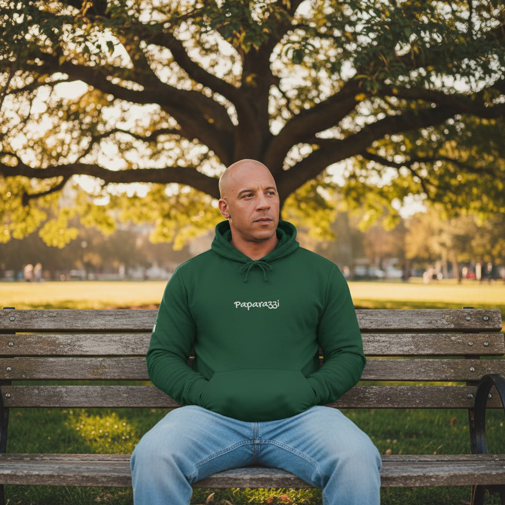 Male model wearing a Collegiate Green Premium Paparazzi Adidas Hoodie - Paparazzi Original