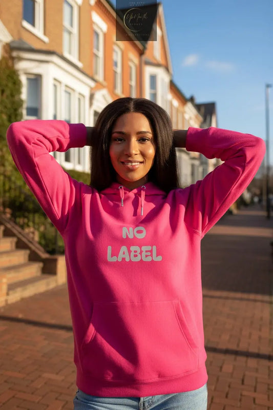 No Label Lightgrey on Magenta Hoodie Printify