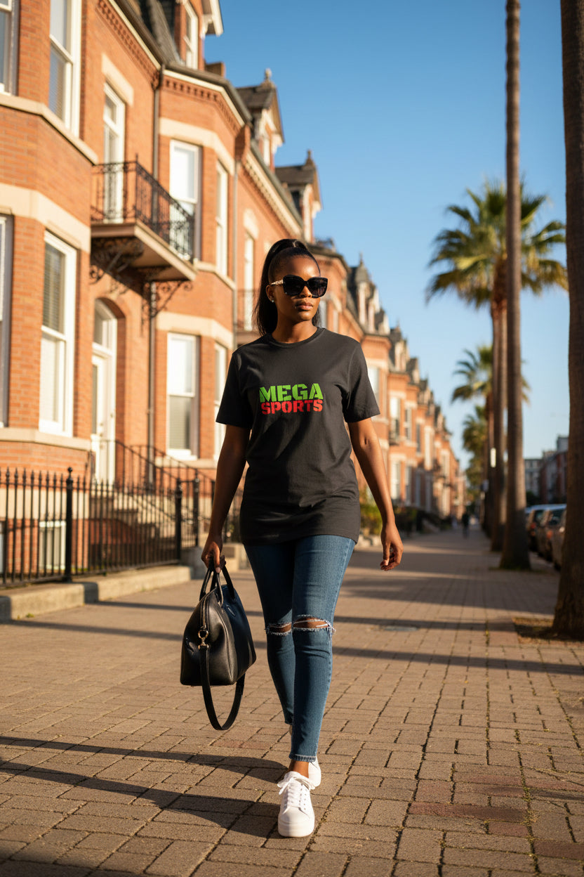 Woman model wearing a Navy Premium Deluxe Tricolore T-shirt - UpNorth SPORTS