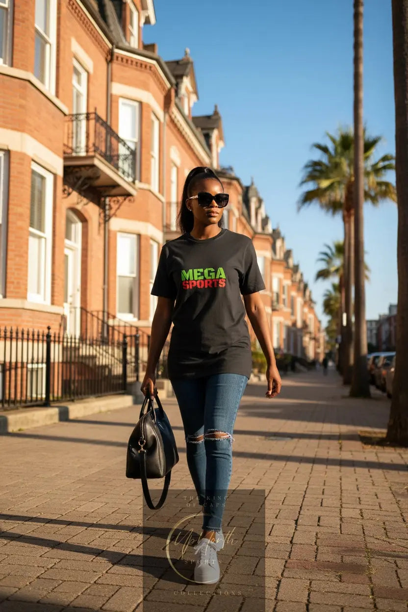 Woman model wearing a Navy Premium Deluxe Tricolore T-shirt - UpNorth SPORTS