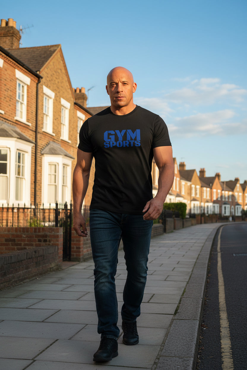 Male model wearing a Premium Deluxe Black Darkblue T-Shirt - UpNorth SPORTS