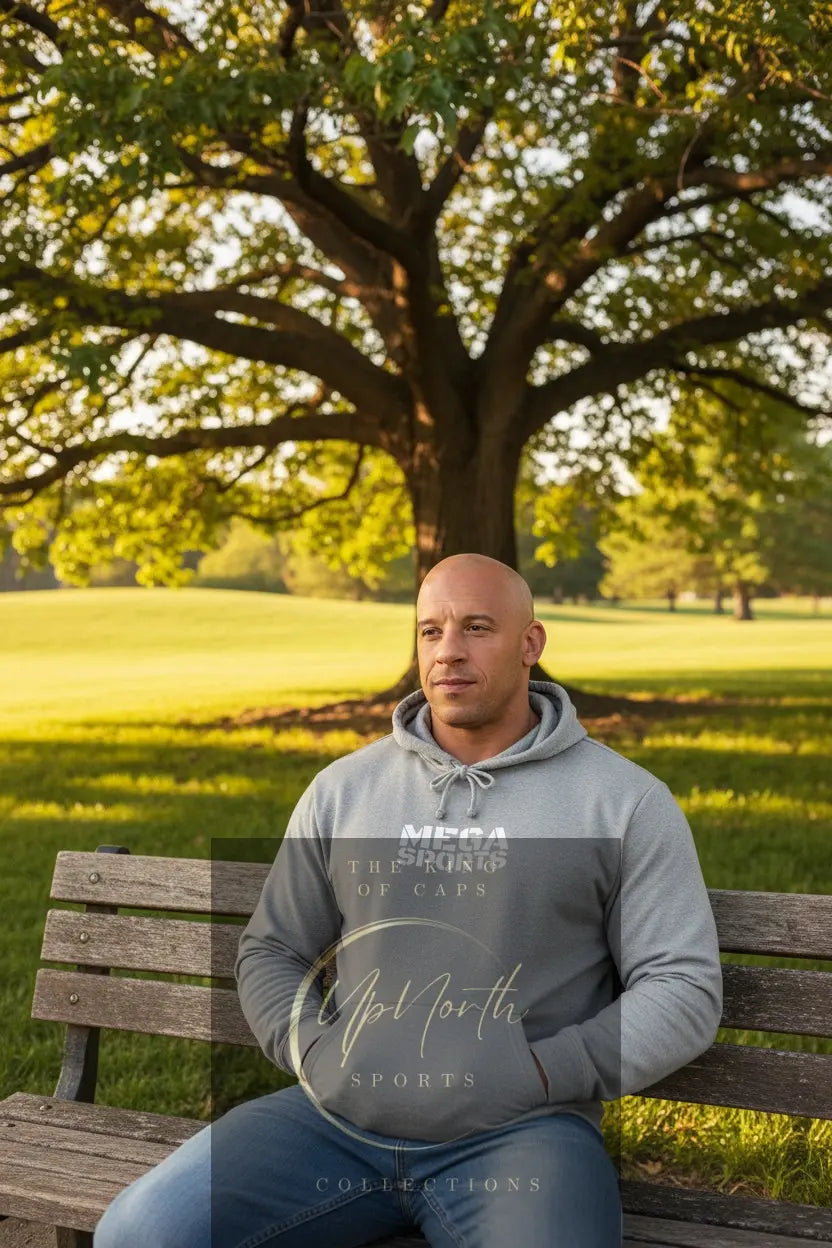 Male model wearing a Grey Heather Premium MEGASports Adidas Hoodie - UpNorth SPORTS
