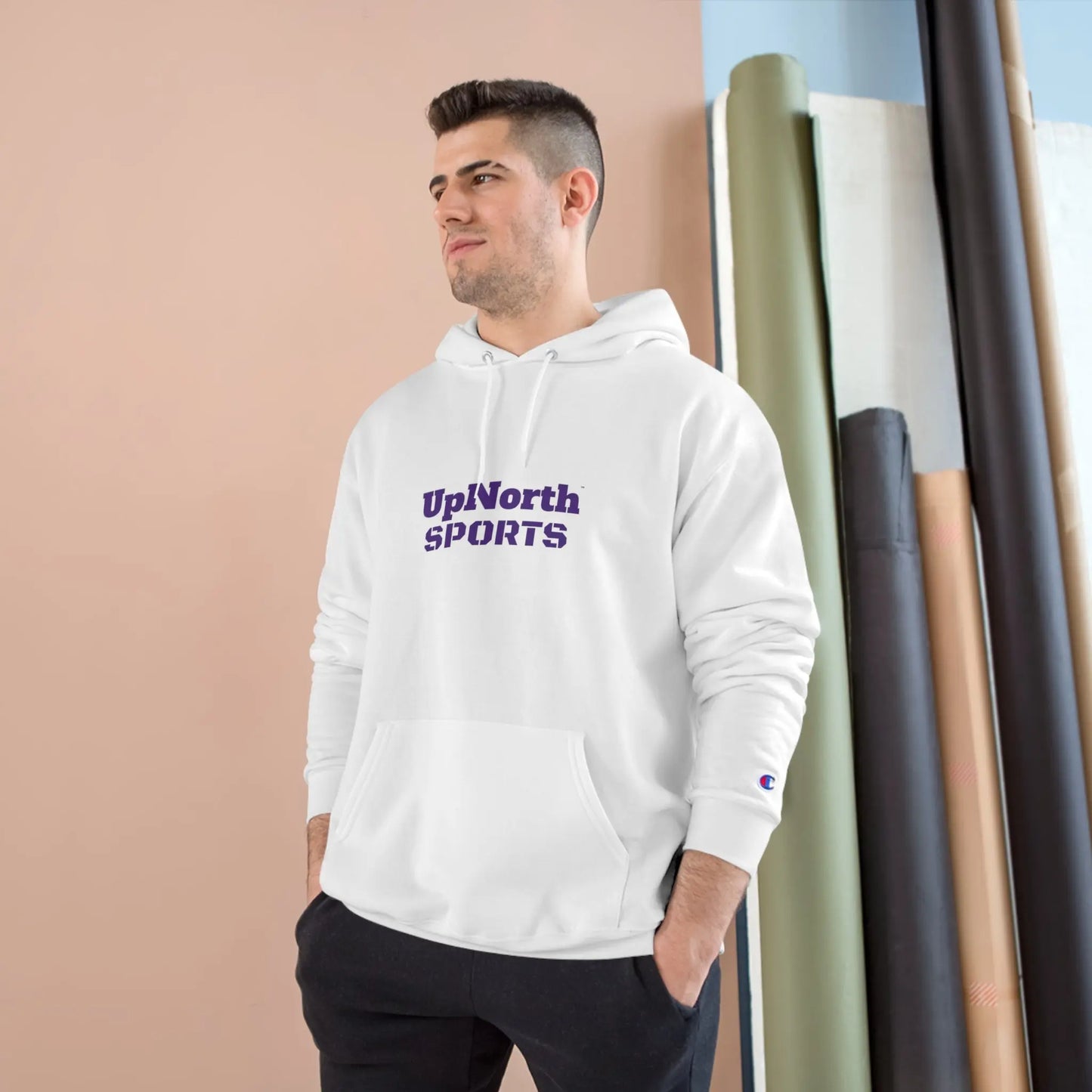 White UpNorth Sports Purple Champion Hoodie