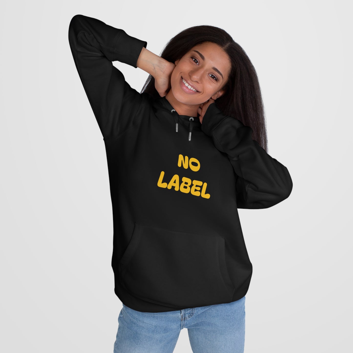 No Label Yellow on Pure Black Hoodie Printify