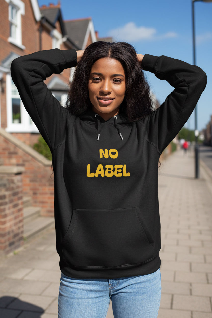 Woman model wearing a No Label Yellow on Pure Black Hoodie - UpNorth SPORTS