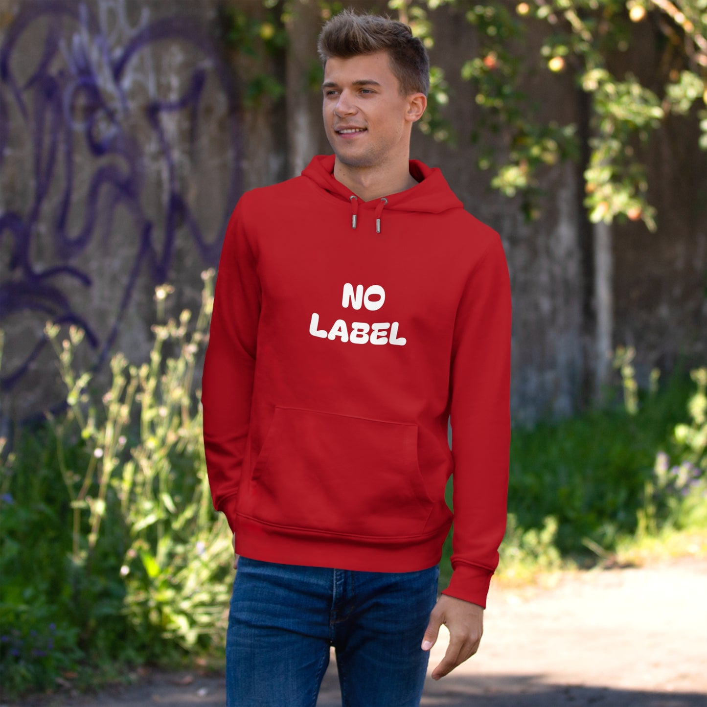 No Label White on Red Hoodie Printify