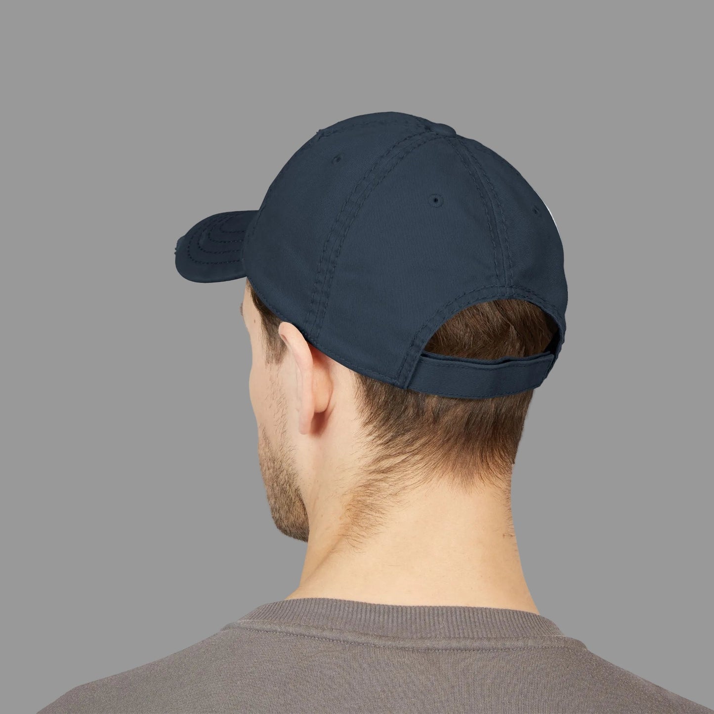 Distressed Baseball Cap Paparazzi Embroidery dark navy with white Printify