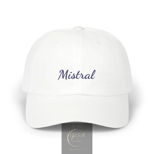 White Mistral Navy Classic Cap front - Paparazzi Original