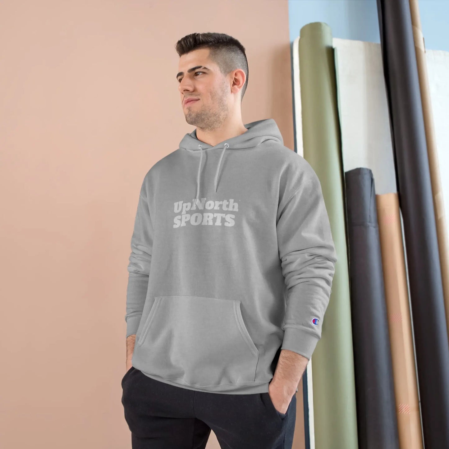 Grey UpNorth Sports White Champion Hoodie