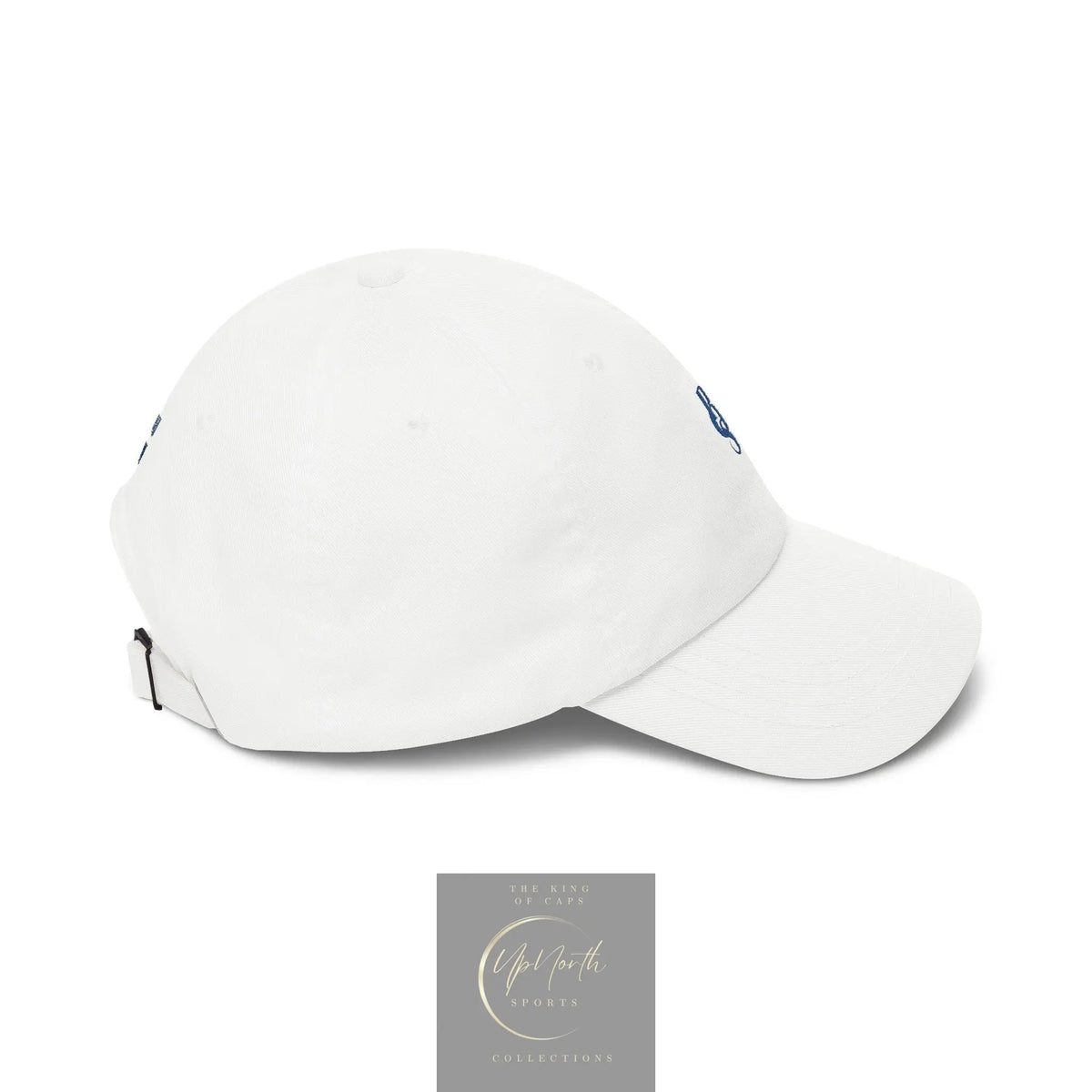 White Paparazzi embroidered monogram POS logo on front Royal Classic Cap and PAPARAZZI ORIGINALE on the back & SILHOUETTE on the left side shown from right side - Paparazzi Original