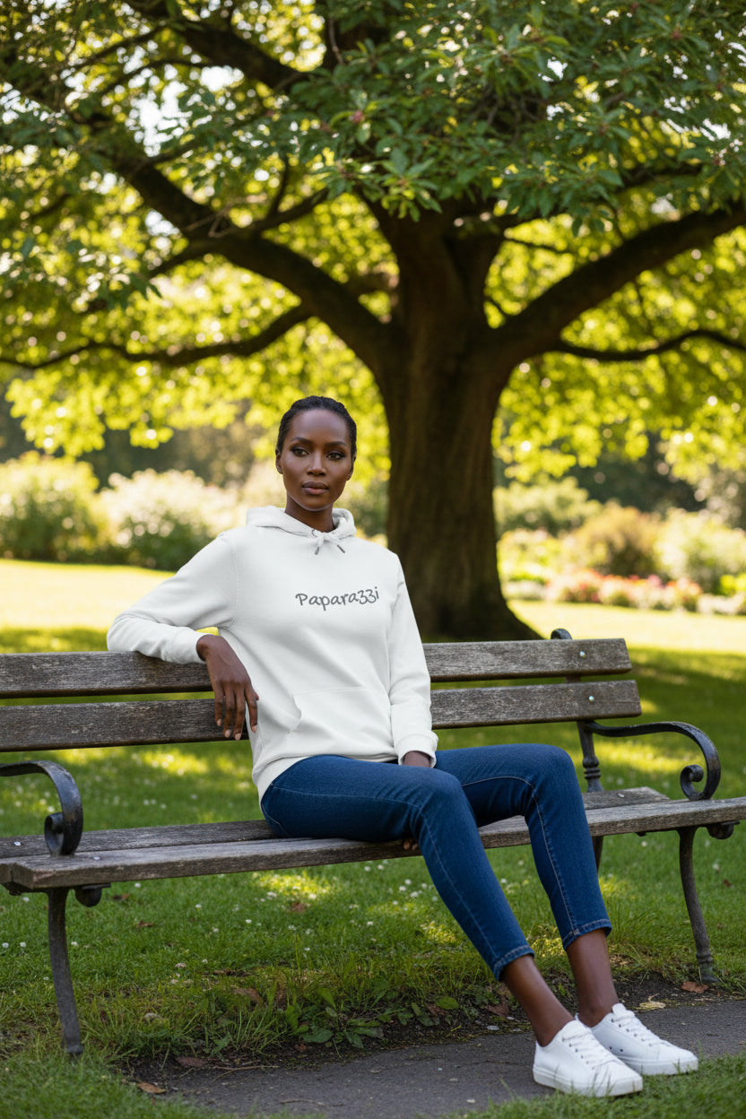 Woman model wearing a Skyblue Paparazzi Dark Grey Hoodie - Paparazzi Original