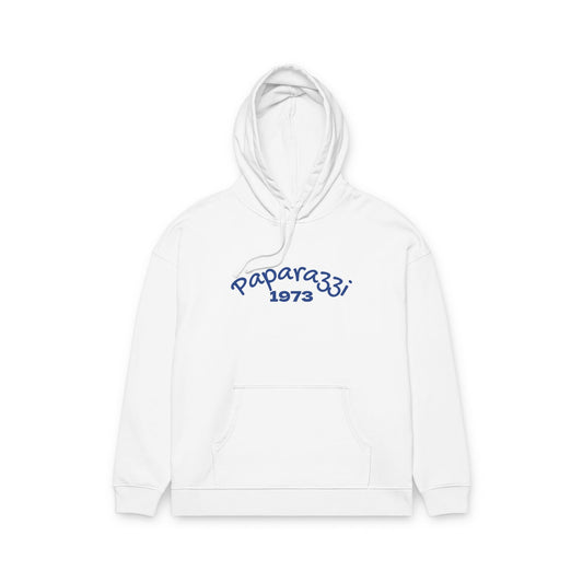 Organic Hoodie by Paparazzi in white with navy blue Printify