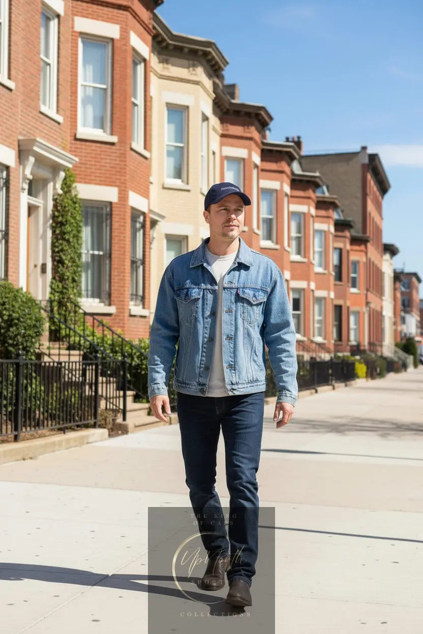 Male model wearing a Dark Navy Paparazzi Baseball Cap Grey Embroidery front - Paparazzi Original
