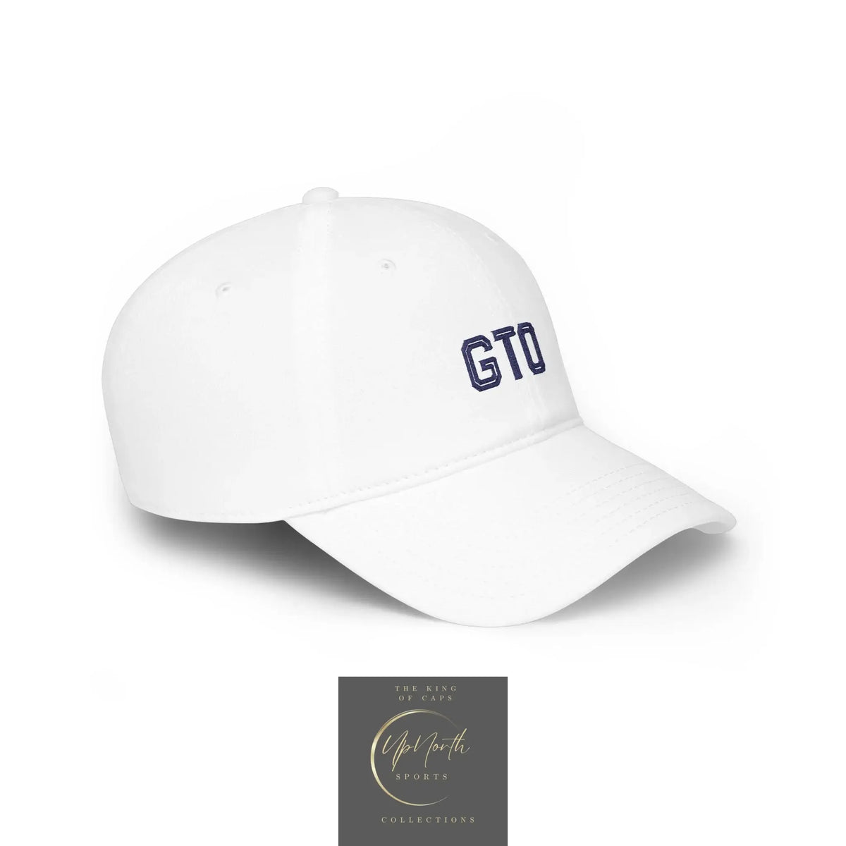 White GTO Baseball Cap Navy Embroidery right side - UpNorth SPORTS