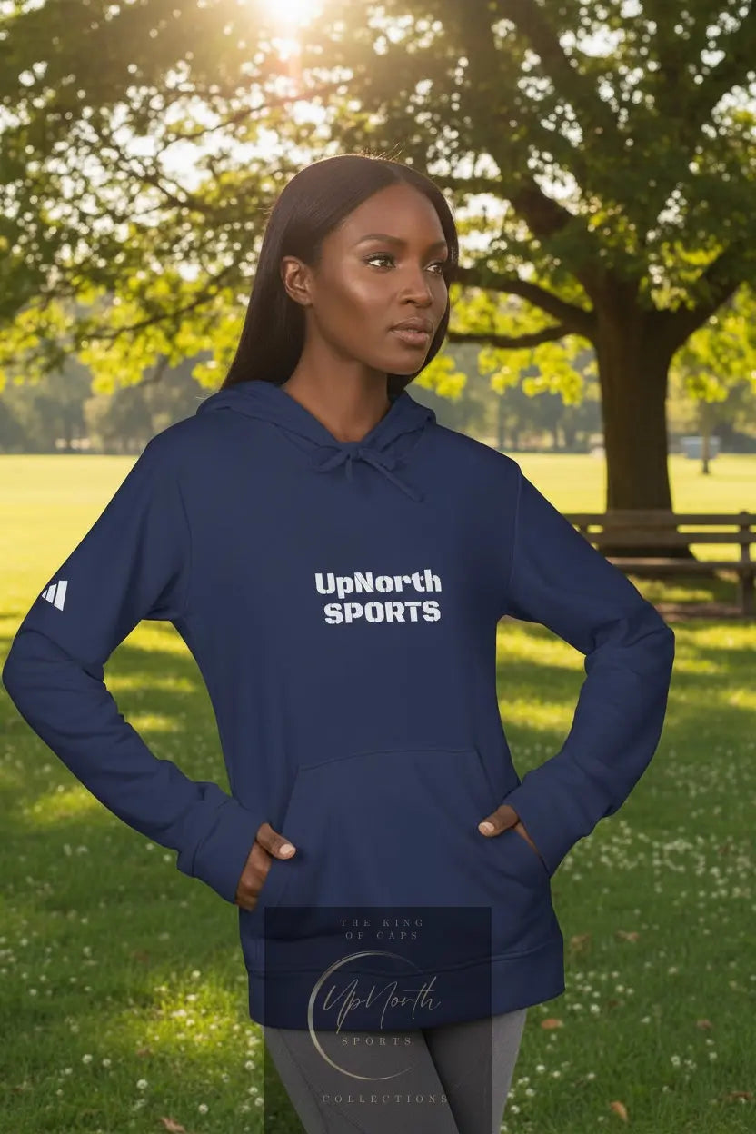 Woman model wearing a Navy Blue Adidas Hoodie A Classic Icon - UpNorth SPORTS