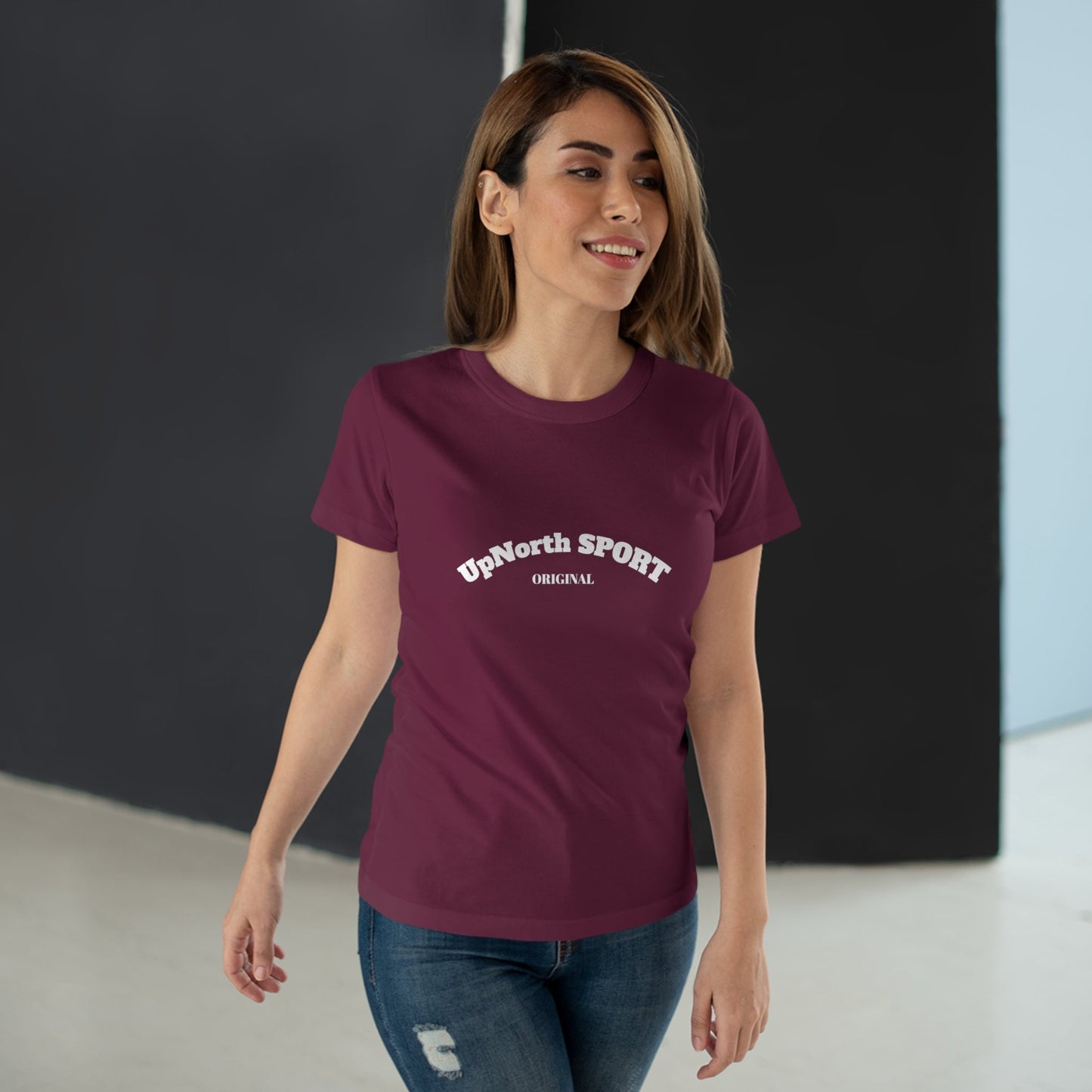 Women T-Shirt burgundy with white Printify