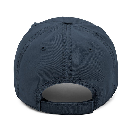 Distressed Baseball Cap Paparazzi Embroidery dark navy with white Printify