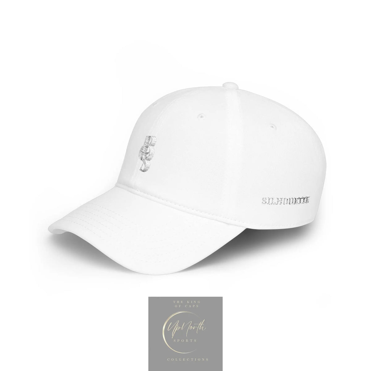 A white baseball cap with 'SILHOUETTE' logo embroidered in white on the left side - Paparazzi Original