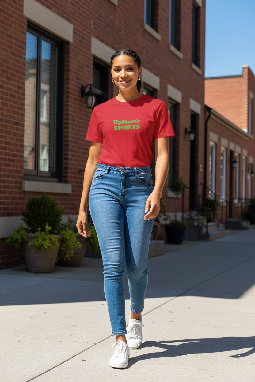 Woman model wearing a Red Green Unisex T-Shirt - UpNorth SPORTS