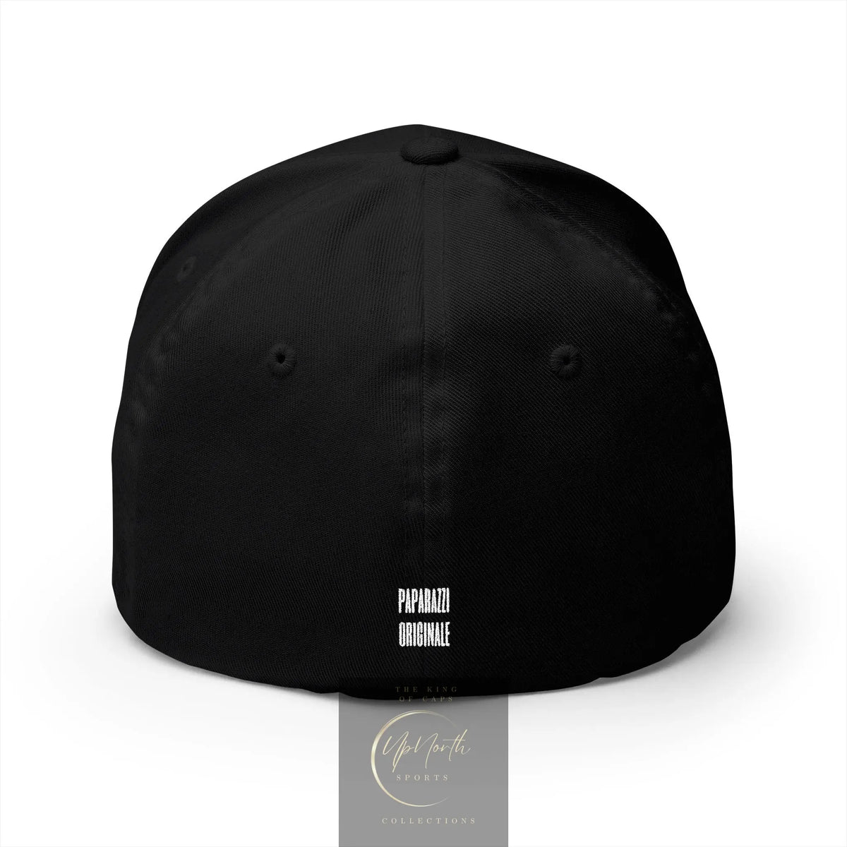 A structured baseball cap in a black color shown from the back features small black embroidery 'PAPARAZZI ORIGINALE' near the bottom edge on the backside - Paparazzi Original
