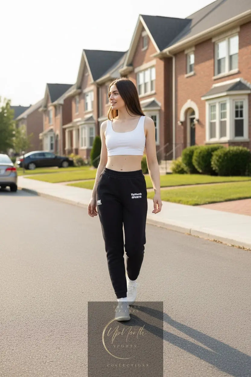 Woman model wearing Adidas Joggers UpNorth SPORTS Edition Black - UpNorth SPORTS