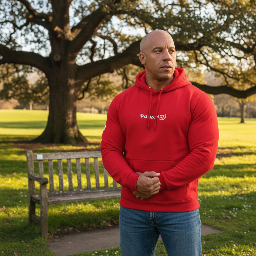 Male model wearing a Red Premium Paparazzi Adidas Hoodie - Paparazzi Original