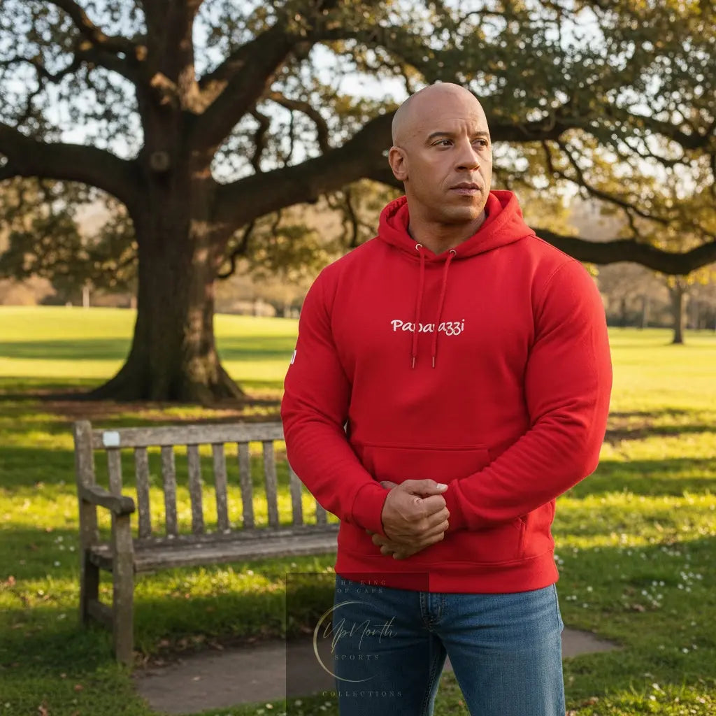 Male model wearing a Red Premium Paparazzi Adidas Hoodie - Paparazzi Original