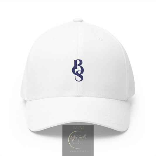 White POS Navy Logo Closed Back Cap front - Paparazzi Original