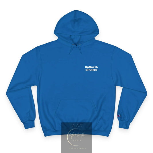 Royal UpNorth SPORTS White Logo Champion Hoodie front - UpNorth SPORTS