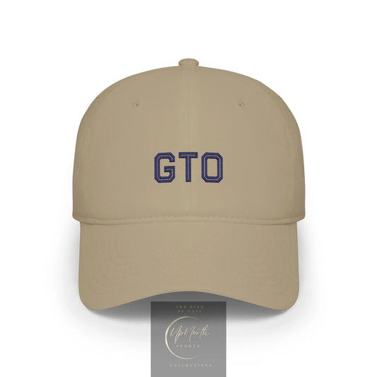 Khaki GTO Baseball Cap Navy Embroidery front - UpNorth SPORTS