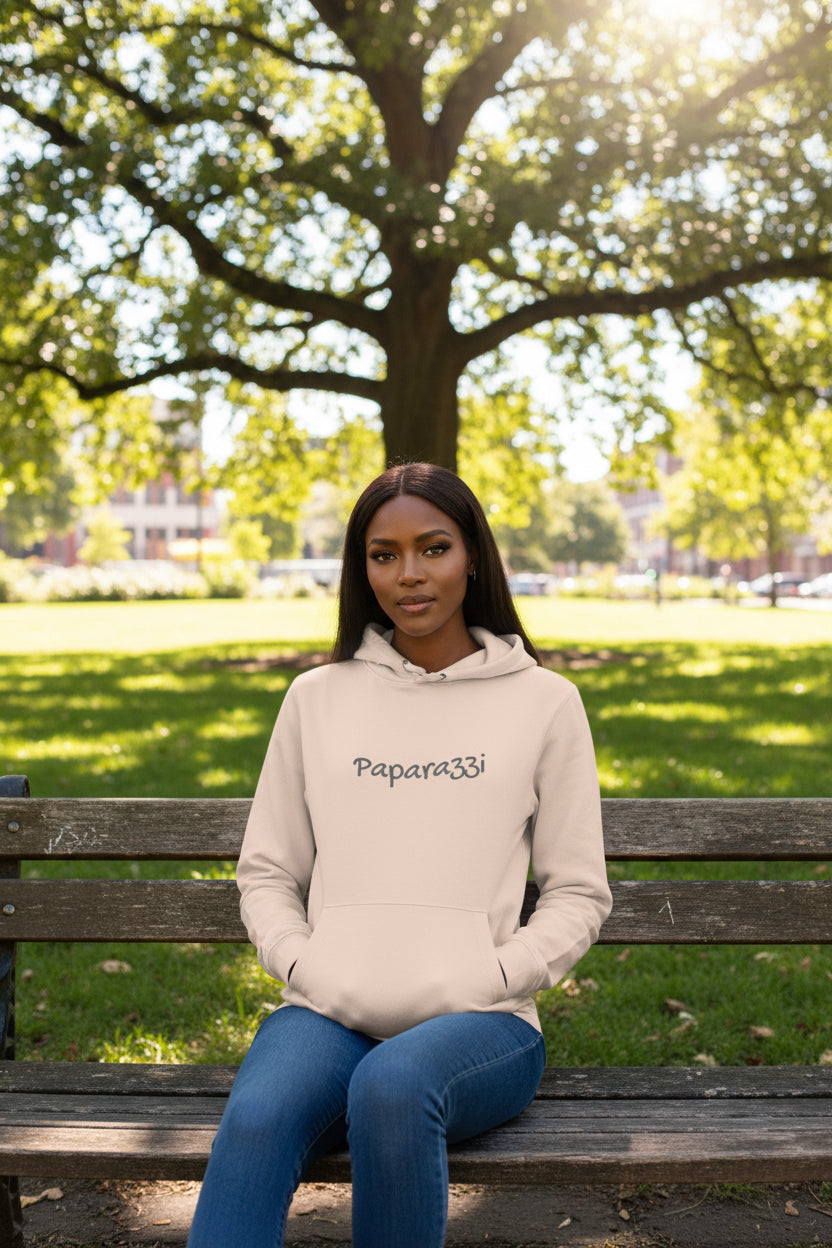 Woman model wearing a Pink Paparazzi Dark Grey Hoodie - Paparazzi Original