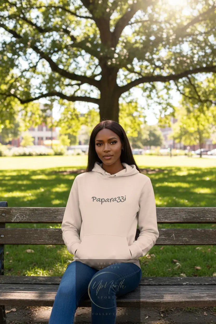 Woman model wearing a Pink Paparazzi Dark Grey Hoodie - Paparazzi Original