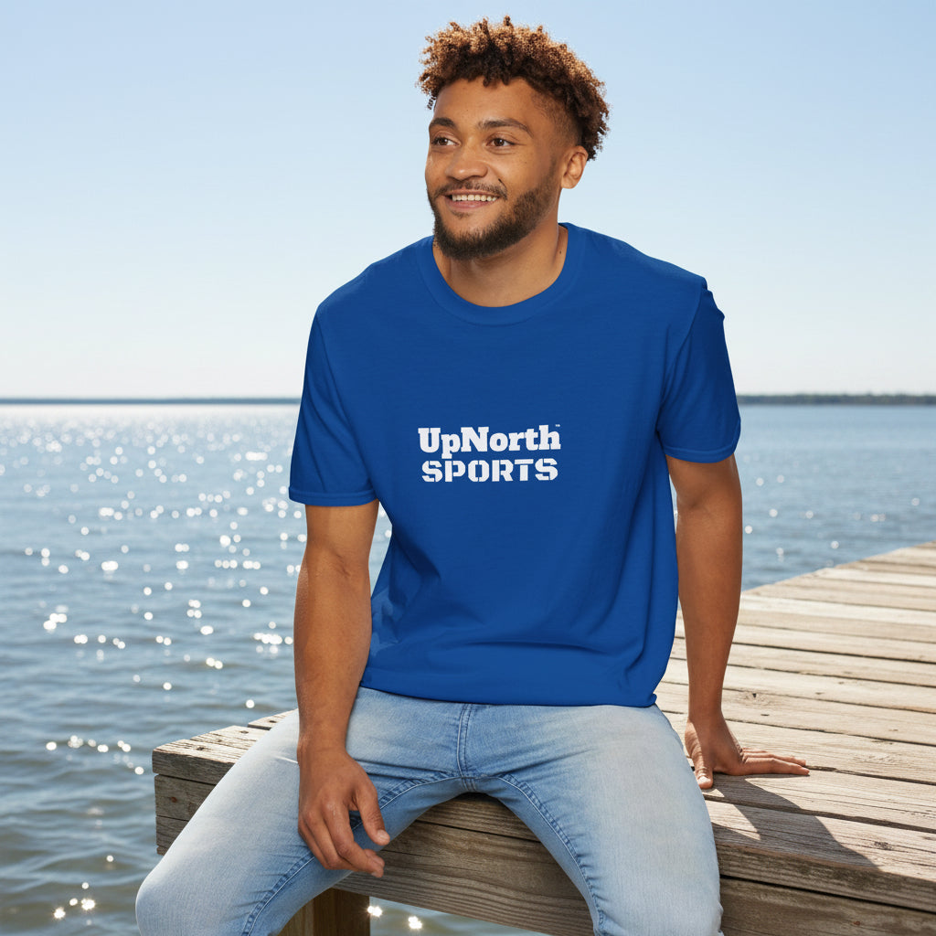 Male model wearing a Royalblue White Unisex T-Shirt - UpNorth SPORTS