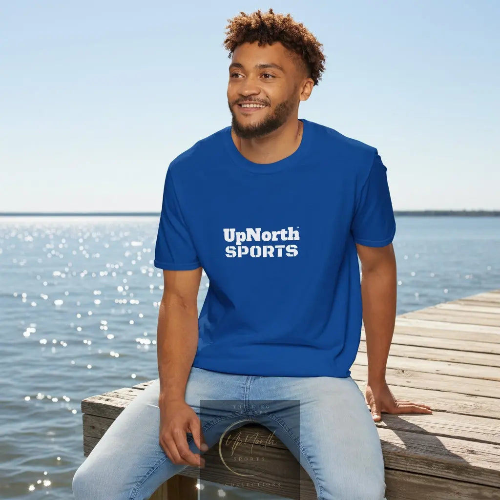 Male model wearing a Royalblue White Unisex T-Shirt - UpNorth SPORTS