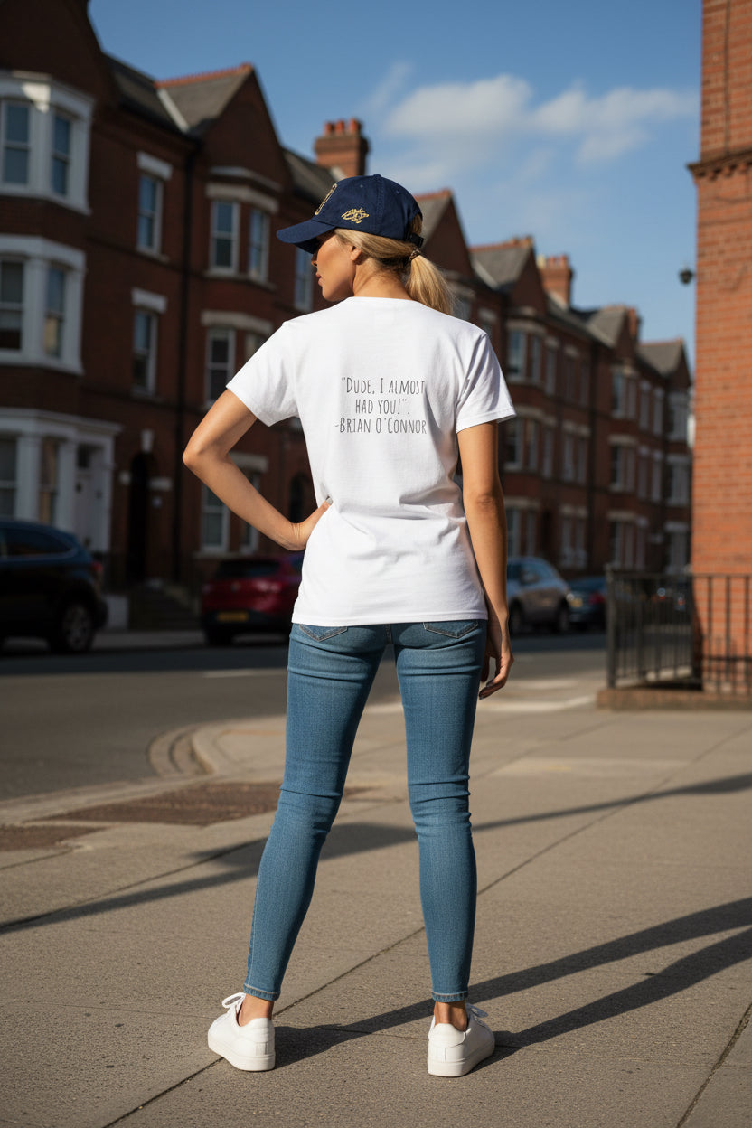Woman model wearing a ECO Friendly Paparazzi T-Shirt showing backside - Paparazzi Original