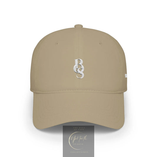 A khaki baseball cap with a white embroidered monogram 'POS' logo on the front, displayed against a clean white background. - Paparazzi Original