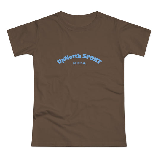 Women T-Shirt chocolate with light blue Printify