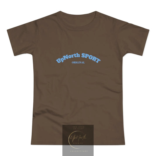 Women T-Shirt chocolate with light blue Printify