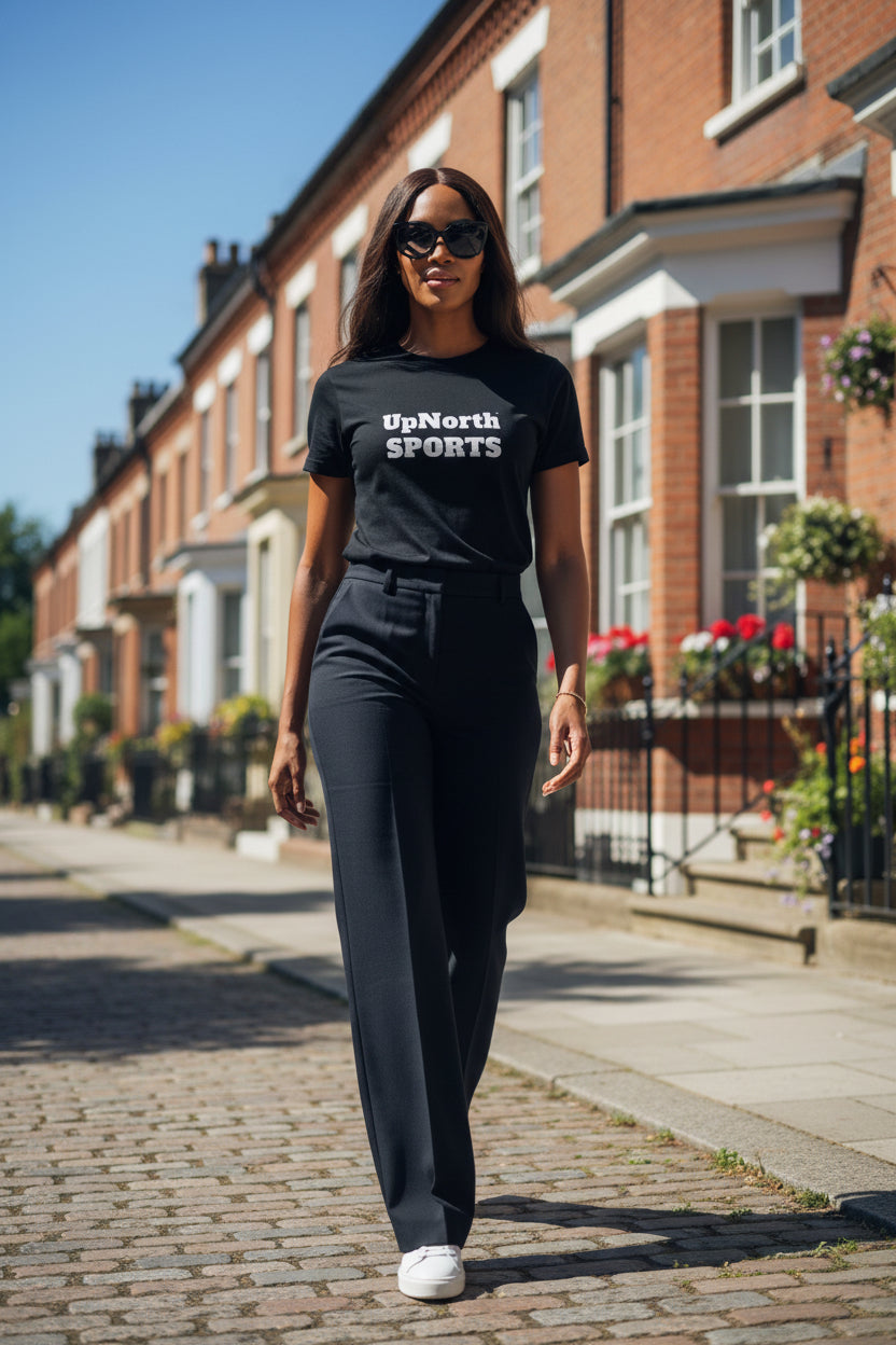 Woman model wearing a Han Lue LIFE Black T-shirt showing front - UpNorth SPORTS