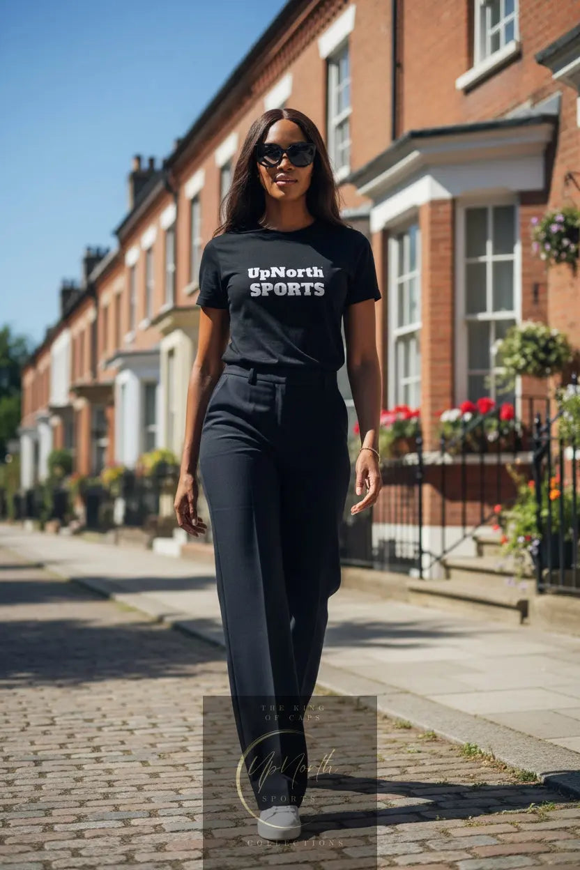 Woman model wearing a Han Lue LIFE Black T-shirt showing front - UpNorth SPORTS