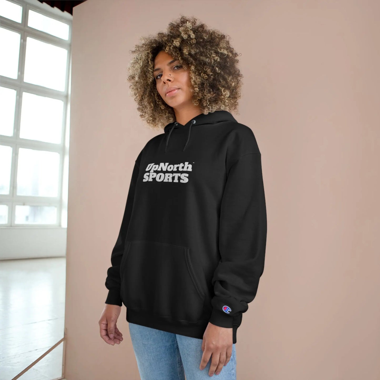 Black UpNorth Sports White Champion Hoodie