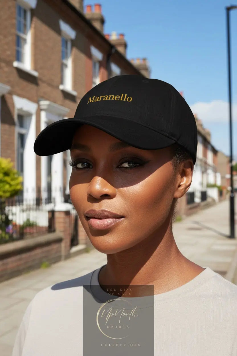 Woman model wearing a Baseball Cap Maranello yellow on black UpNorth SPORTS