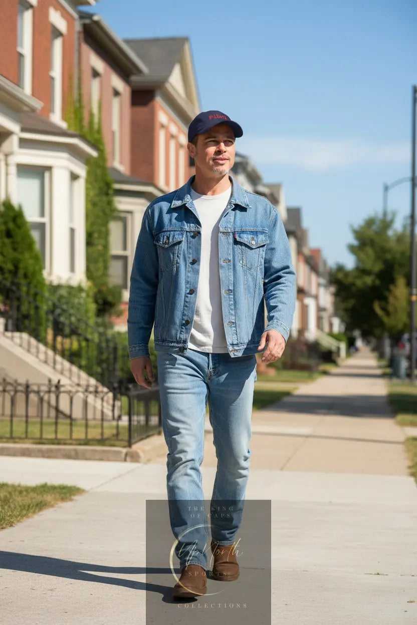 Male model wearing a Navy Piloti Baseball Cap Embroidered with Red - UpNorth SPORTS