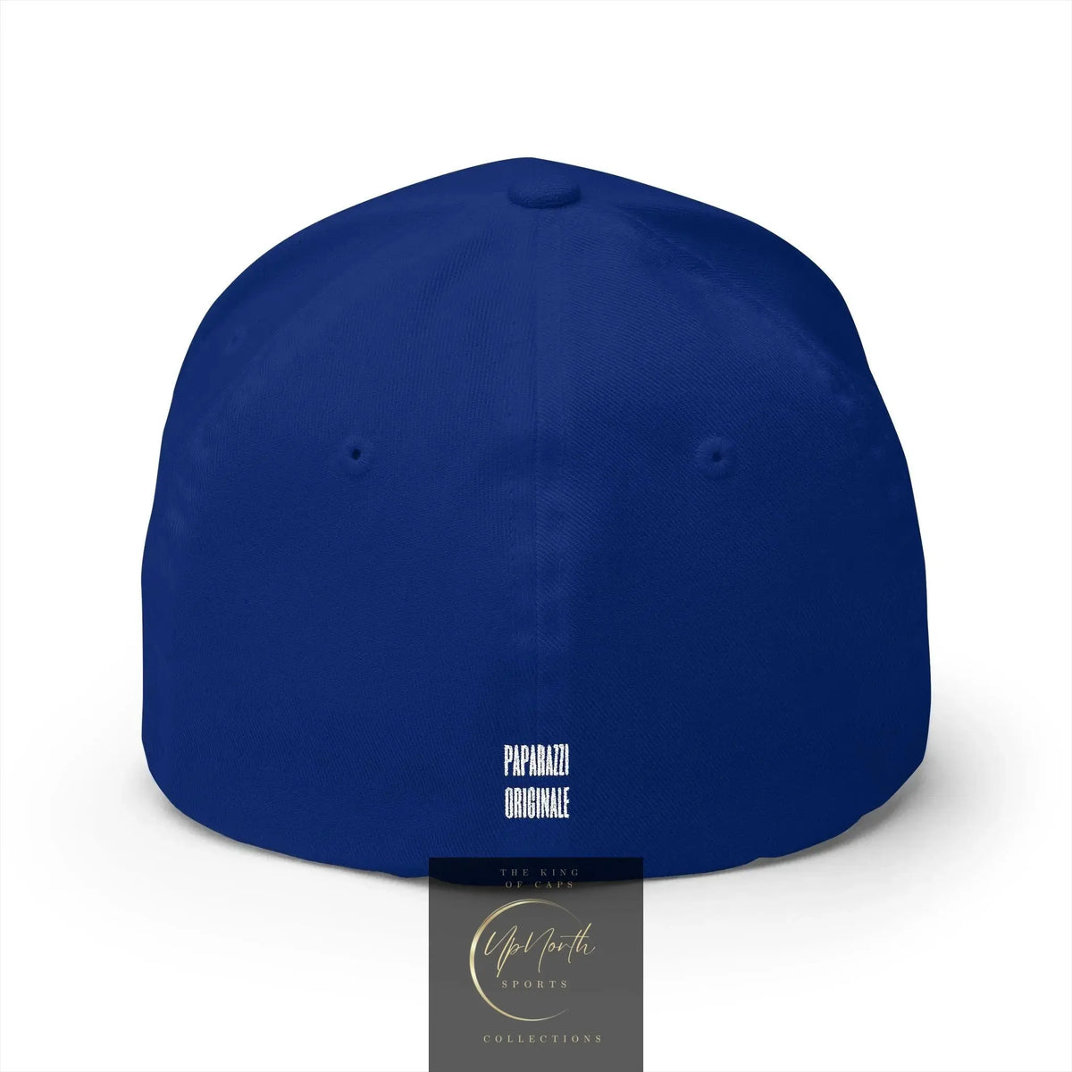 A structured baseball cap in a royal blue color shown from the back features small black embroidery 'PAPARAZZI ORIGINALE' near the bottom edge on the backside - Paparazzi Original