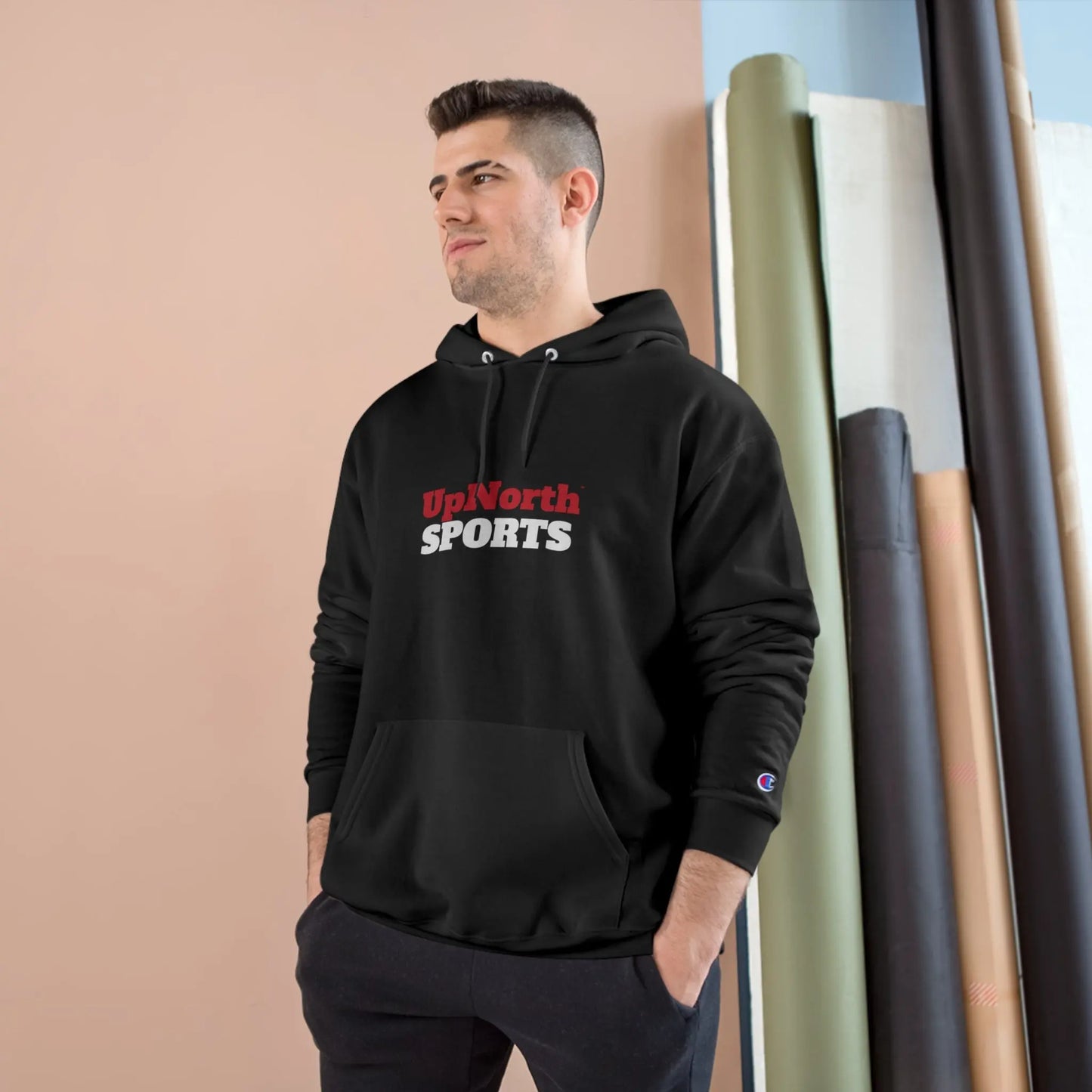 Black UpNorthSPORTS Red White Champion Hoodie