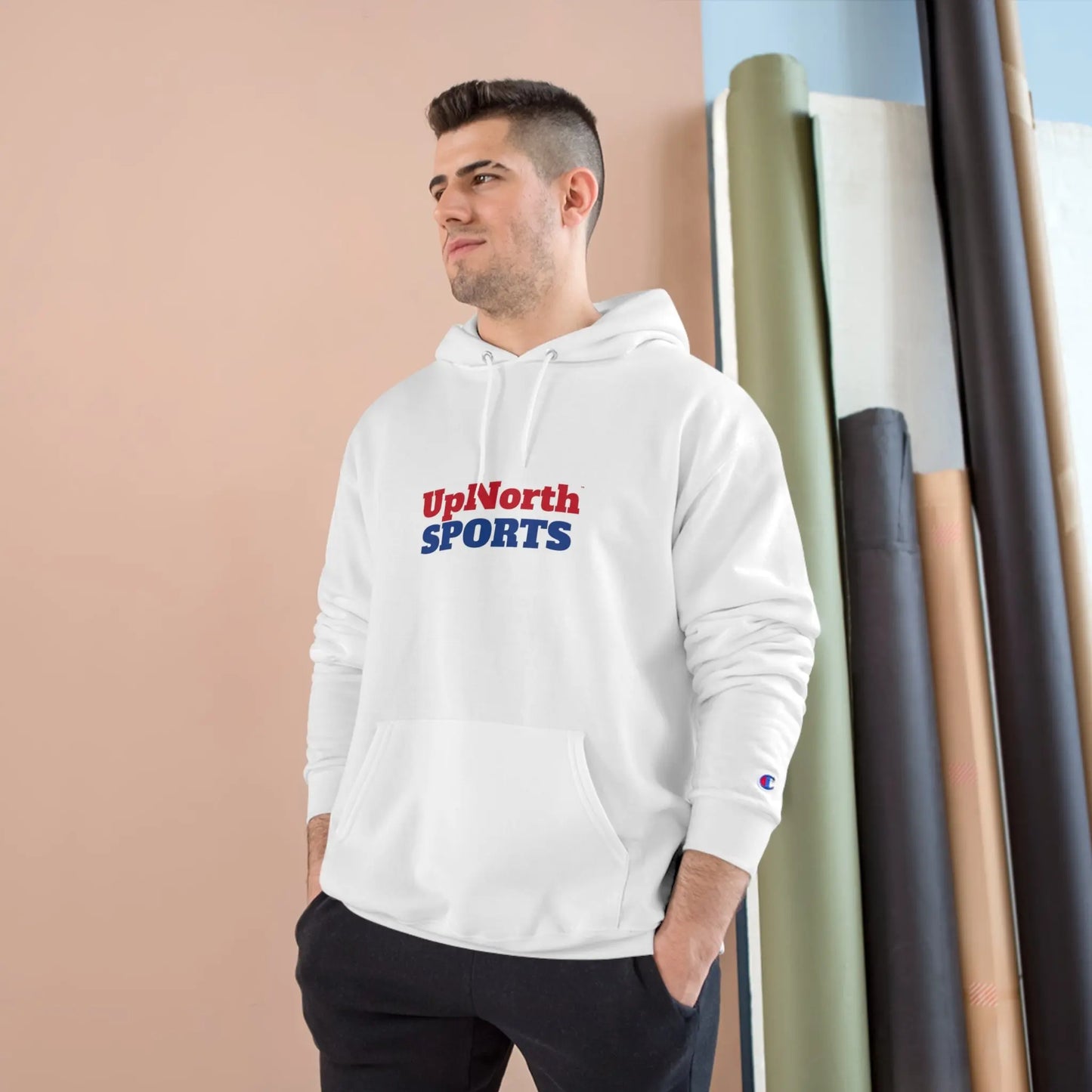 White UpNorthSPORTS Navy Red Champion Hoodie