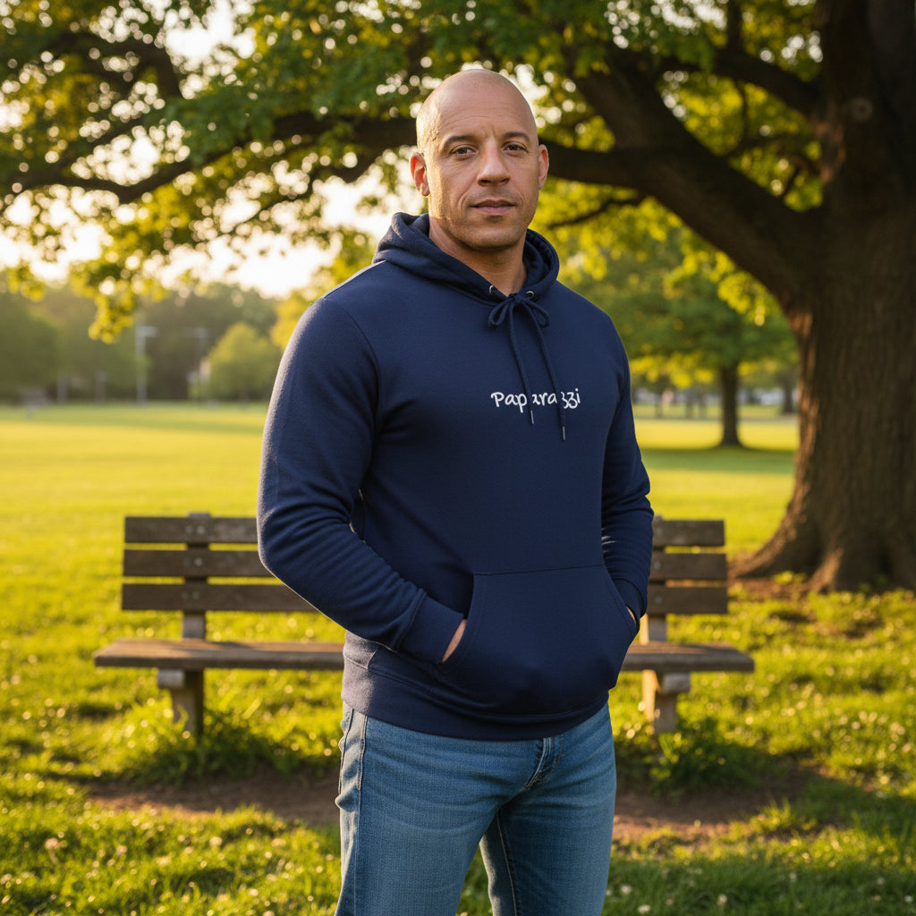 Male model wearing a Navy Premium Paparazzi Adidas Hoodie - Paparazzi Original